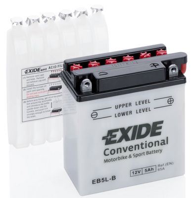 EXIDE Motobaterie Conventional 12V 5Ah 65A, 120x60x130mm, nabité, antisulf., náplň v balení