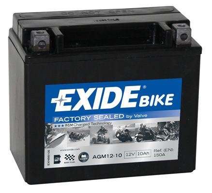 EXIDE Motobaterie AGM 12V 10Ah 150A, 150x87x130mm, nalité, nabité, uzavřené