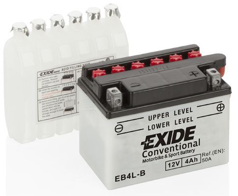 EXIDE Motobaterie Conventional 12V 4Ah 50A, 120x70x92mm, nabité, antisulf., náplň v balení
