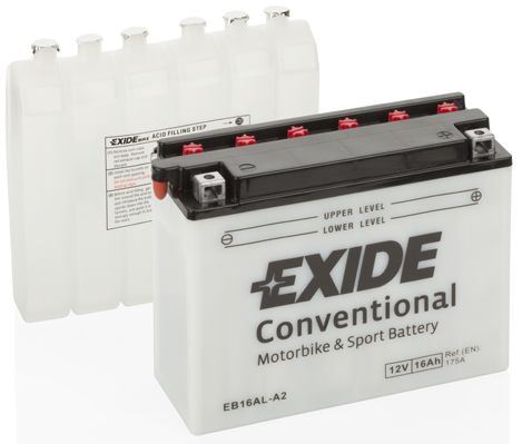 EXIDE Motobaterie Conventional 12V 16Ah 175A, 205x70x162mm, nabité, antisulf., náplň v balení