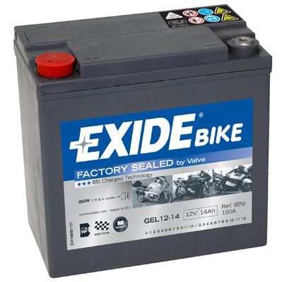 EXIDE Motobaterie GEL 12V 14Ah 150A, 150x87x145mm, nalité, nabité, uzavřené