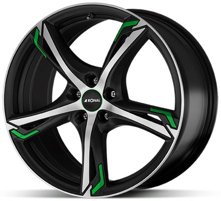 Alu disk Ronal R62 Green 8x19 5x112 ET45 černý leštěný zelený