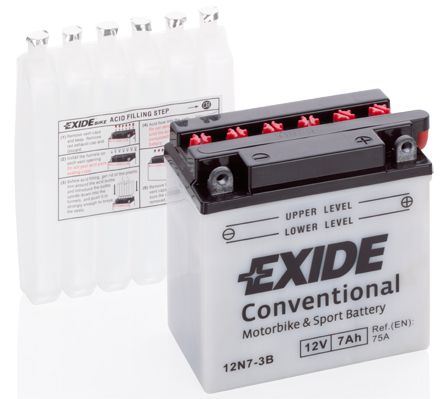 EXIDE Motobaterie Conventional 12V 7Ah 75A, 135x75x133mm, nabité, náplň v balení