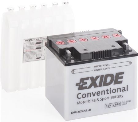 EXIDE Motobaterie Conventional 12V 28Ah 280A, 184x124x169mm, nabité, antisulf., náplň v balení